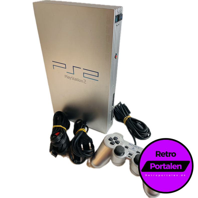 Playstation 2 Konsol Model: SCPH-50004 (S�lv) Med (1 stk. PS2 Controller) (N�dvendige Kabler) (PS2)