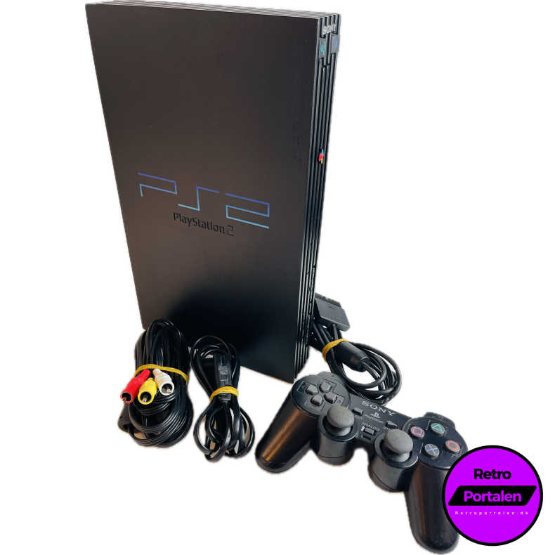 Playstation 2 Konsol Model: SCPH-30004 (Sort) Med (1 stk. PS2 Controller) (Ndvendige Kabler) (PS2)