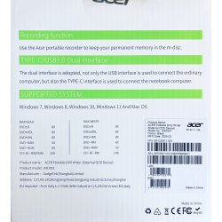 Acer Ekstern Diskdrev (Kr�ver PC - Info I Beskrivelse) (Model No: AXD001) (4711121001475) (NY)