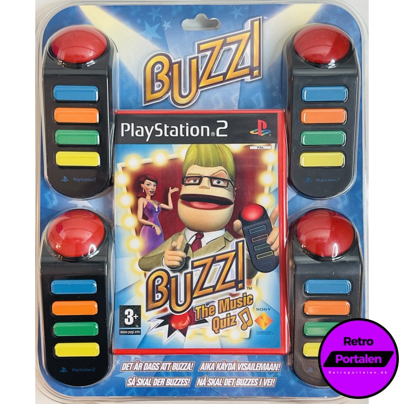 Buzz!: The Music Quiz S�t (NY) (Med Spil Samt 4 Styk Buzzers) (PS2)