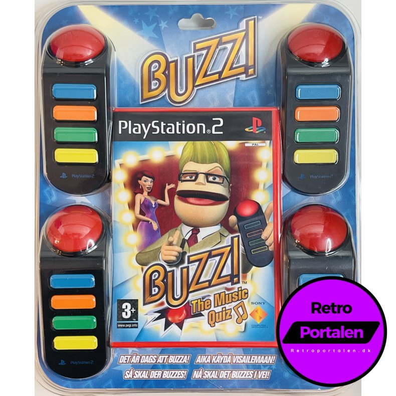 Buzz!: The Music Quiz S�t (NY) (Med Spil Samt 4 Styk Buzzers) (PS2)