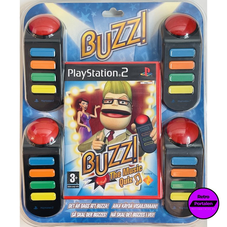 Buzz!: The Music Quiz S�t (NY) (Med Spil Samt 4 Styk Buzzers) (PS2)