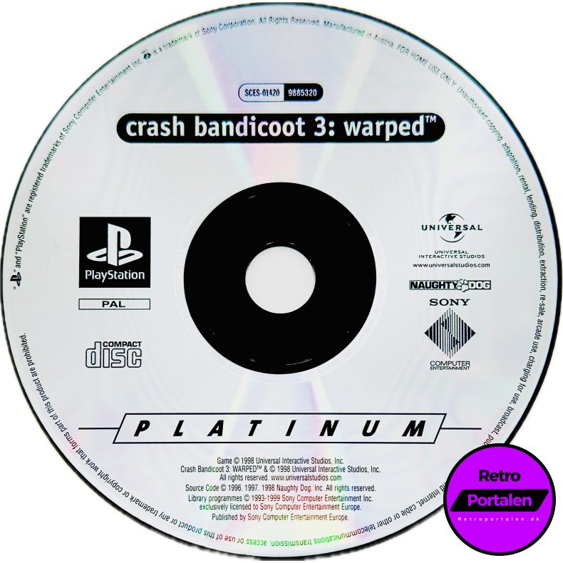 Crash Bandicoot 3: Warped (L�s Spil) (Platinum) (PS1) 