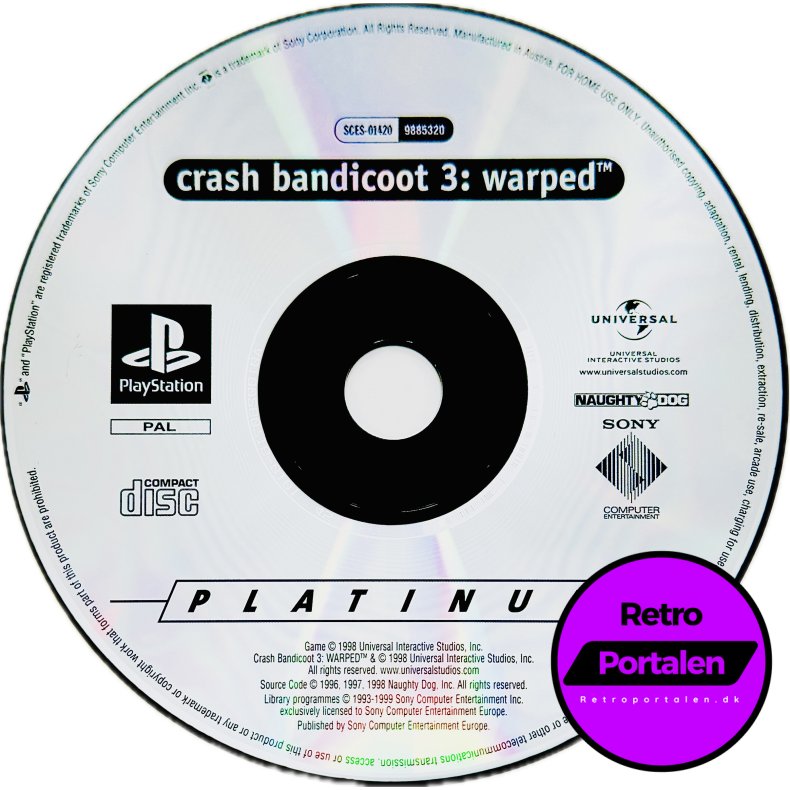 Crash Bandicoot 3: Warped (L�s Spil) (Platinum) (PS1) 