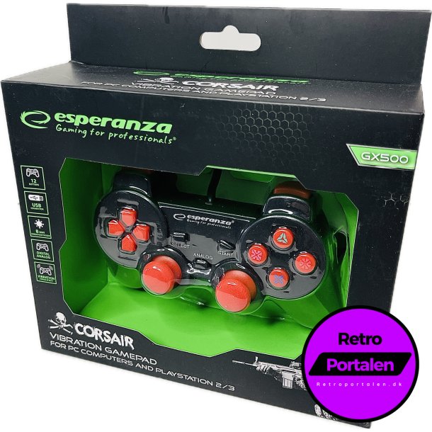Esperanza Corsair Controller GX500 - Sort/Rd (PS2) (PS3) (PC) (NY) (5901299947111)