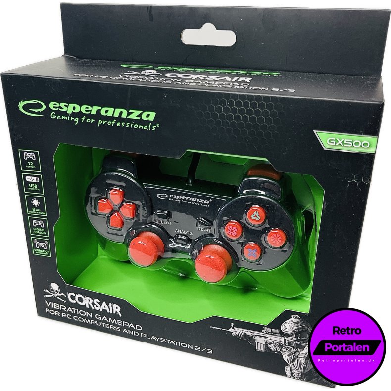Esperanza Corsair Controller GX500 - Sort/R�d (PS2) (PS3) (PC) (NY) (5901299947111)