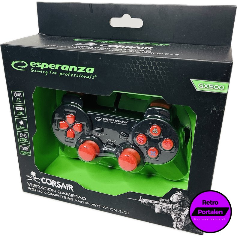 Esperanza Corsair Controller GX500 - Sort/Rd (PS2) (PS3) (PC) (NY) (5901299947111)