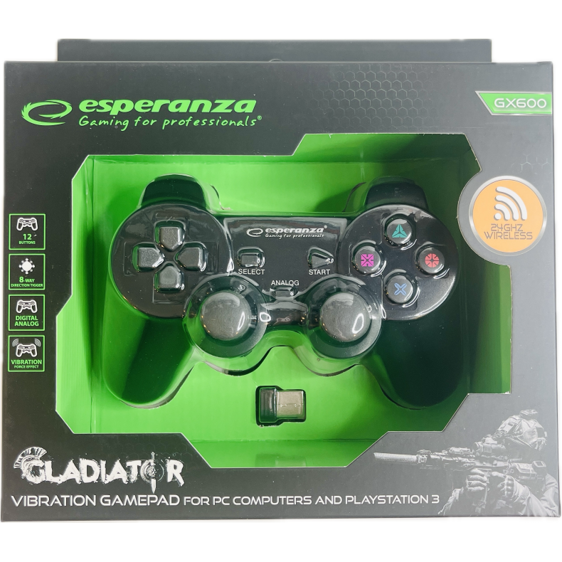 Esperanza Gladiator Controller GX600 - Sort (PS3) (PC) (NY) (Tr�dl�s) (5901299947234)