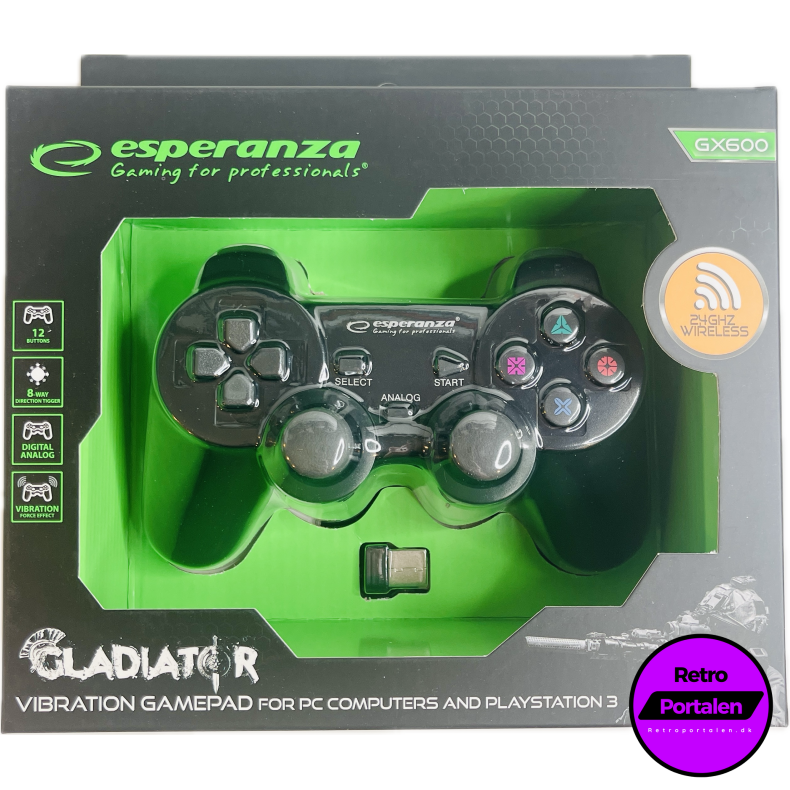 Esperanza Gladiator Controller GX600 - Sort (PS3) (PC) (NY) (Trdls) (5901299947234)