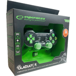 Esperanza Gladiator Controller GX600 - Sort/Grn (PS3) (PC) (NY) (Trdls) (5901299947258)