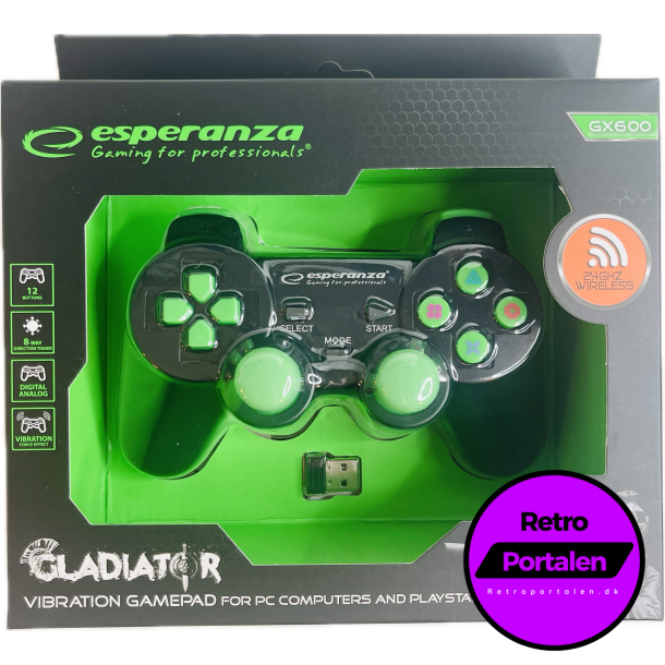 Esperanza Gladiator Controller GX600 - Sort/Grn (PS3) (PC) (NY) (Trdls) (5901299947258)