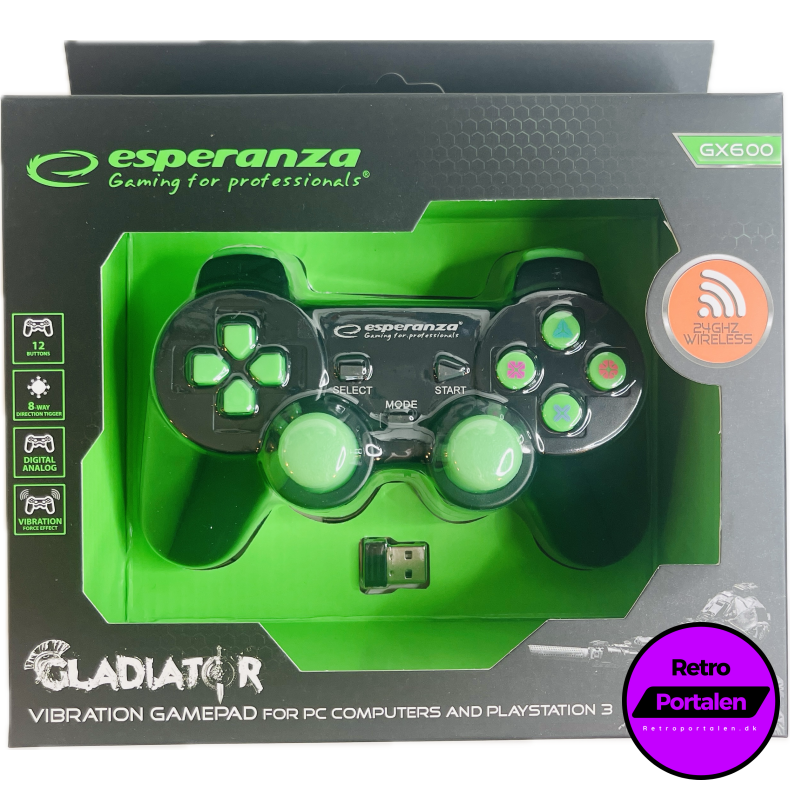 Esperanza Gladiator Controller GX600 - Sort/Gr�n (PS3) (PC) (NY) (Tr�dl�s) (5901299947258)