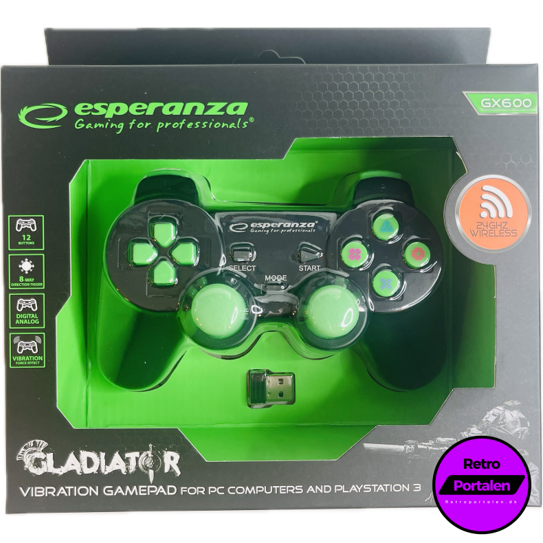Esperanza Gladiator Controller GX600 - Sort/Grn (PS3) (PC) (NY) (Trdls) (5901299947258)